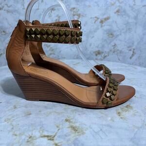 ASH 37 Diamond Womens Size 6.5 Shoes Brown Leather Zip Up Open Toe Wedge Sandals